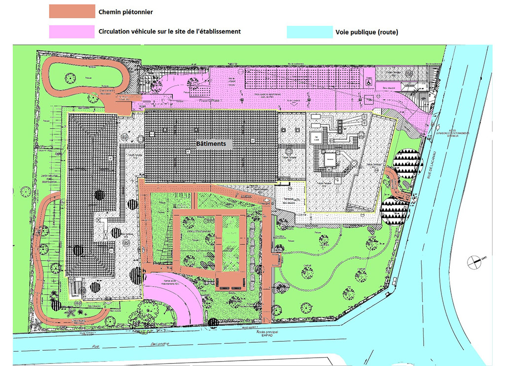 Reconstruction d'un EHPAD à Bordeaux Caudéran - Circulation extérieure - Plan général des flux de circulation extérieure CHENERAIE