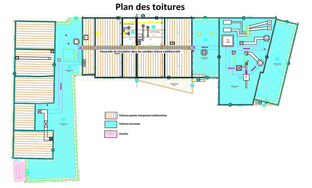 Reconstruction d'un EHPAD à Bordeaux Caudéran - Intervention ultérieures sur ouvrage - Accès toitures Plan des toitures CHENERAIE