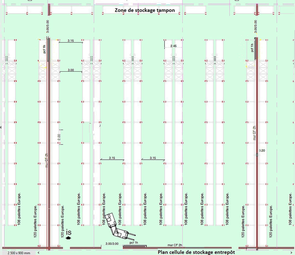 Construction d'un hypermarché -Circulation intérieure -Limitation encombrement des zones de circulation LECLERC plan de la circulation intérieur avec zone de stockage tampon