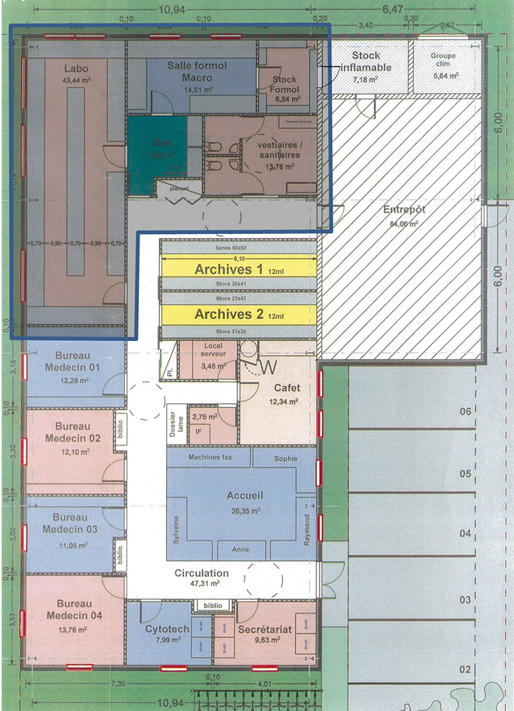 Laboratoire d'anatomie et de cytologie pathologiques-Circulation intérieure -Amélioration des espaces de travail Plan en détail de l'étage MEDIPATH