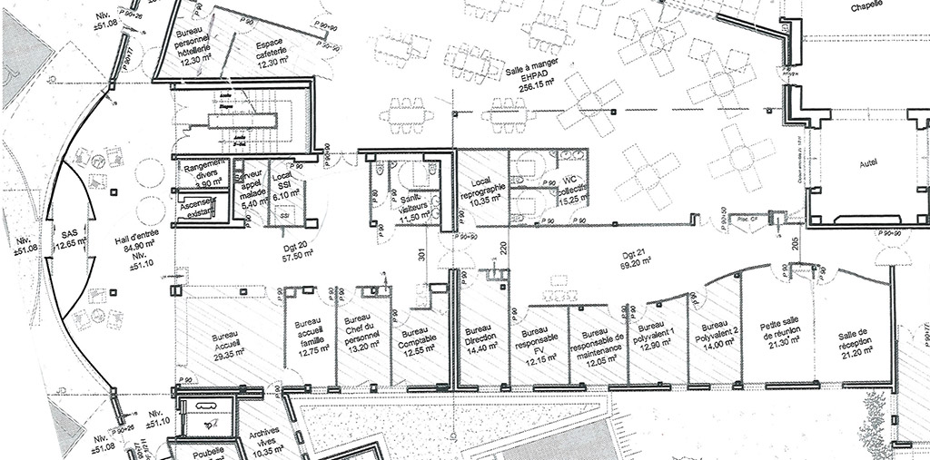 Reconstruction d'un EHPAD à Saint-Palais - Accueil et pôle administratif STELISA - plan du batîment et de l'étage