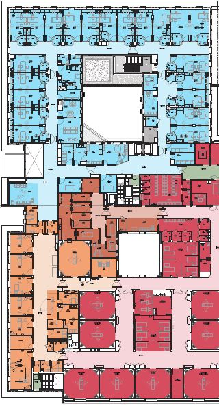 Plan et détail schéma Construction d'une clinique - Circulation intérieure -Plateau bloc opératoire étage 1