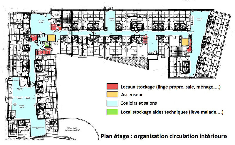 Plan étage de la circulation intérieure EHPAD 