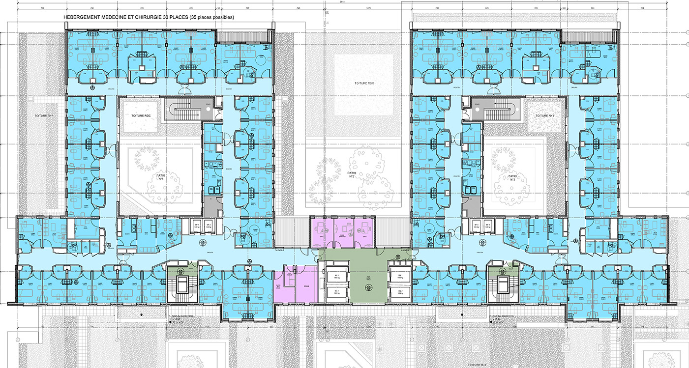 Construction d'une clinique - Local lave bassins, urinaux - Locaux dédiés dans chaque unité d'hébergements plan détail