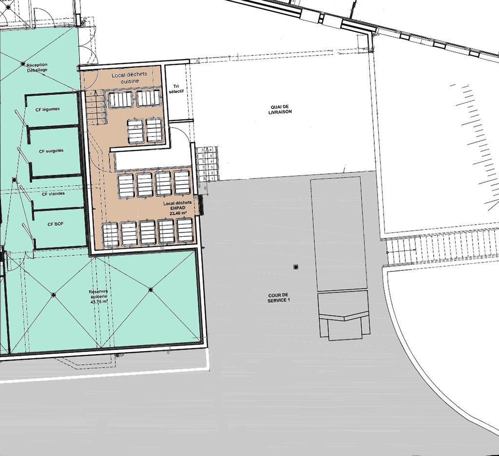 Plan gestion des déchets - Reconstruction d'un EHPAD à Saint-Palais STELISA - Produits chimiques et déchets - Local déchets