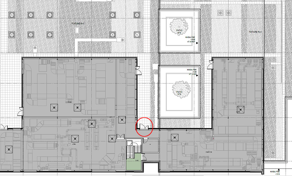 Construction d'une clinique - Schéma Interventions ultérieures sur ouvrage - Chutes de hauteur 2 - Accès toiture depuis escalier intérieur